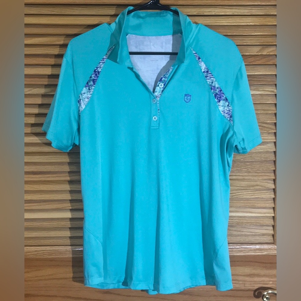 Kate Lord Womens Size XL Teal Green / Purple Short Sleeve Golf Polo Shirt